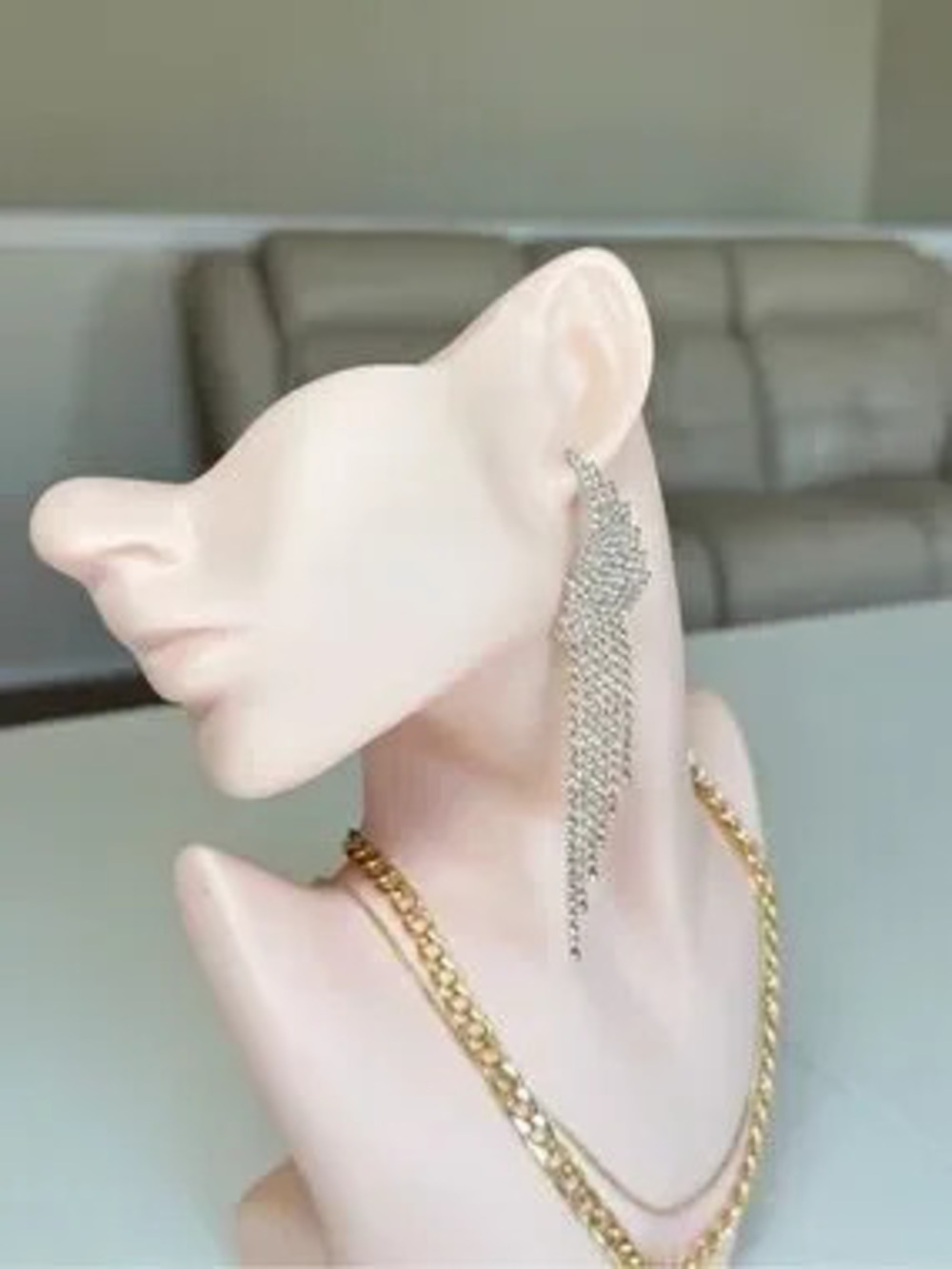 Gold Tone Crystal Fringe Wing Drop Earrings